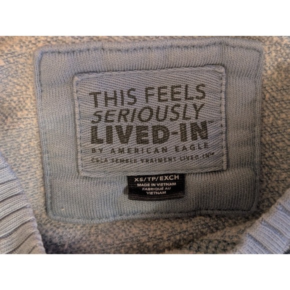 American Eagle Sweatshirt Womens XS Seriously Lived In Happiest Here Smiley Blue - Picture 7 of 13